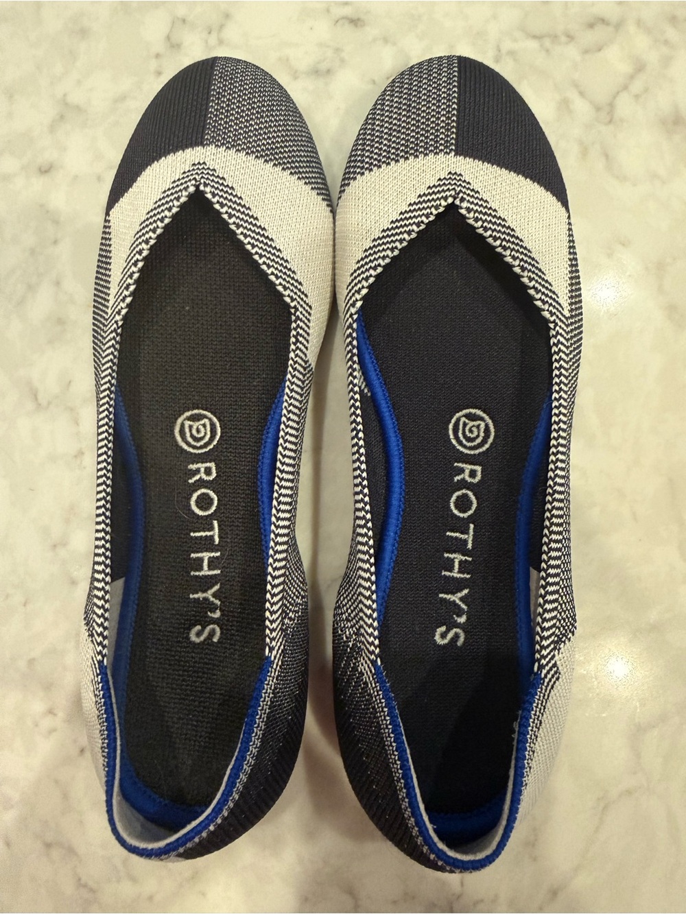 Rothy's Black, Gray and Cream Knit Ballet Flats